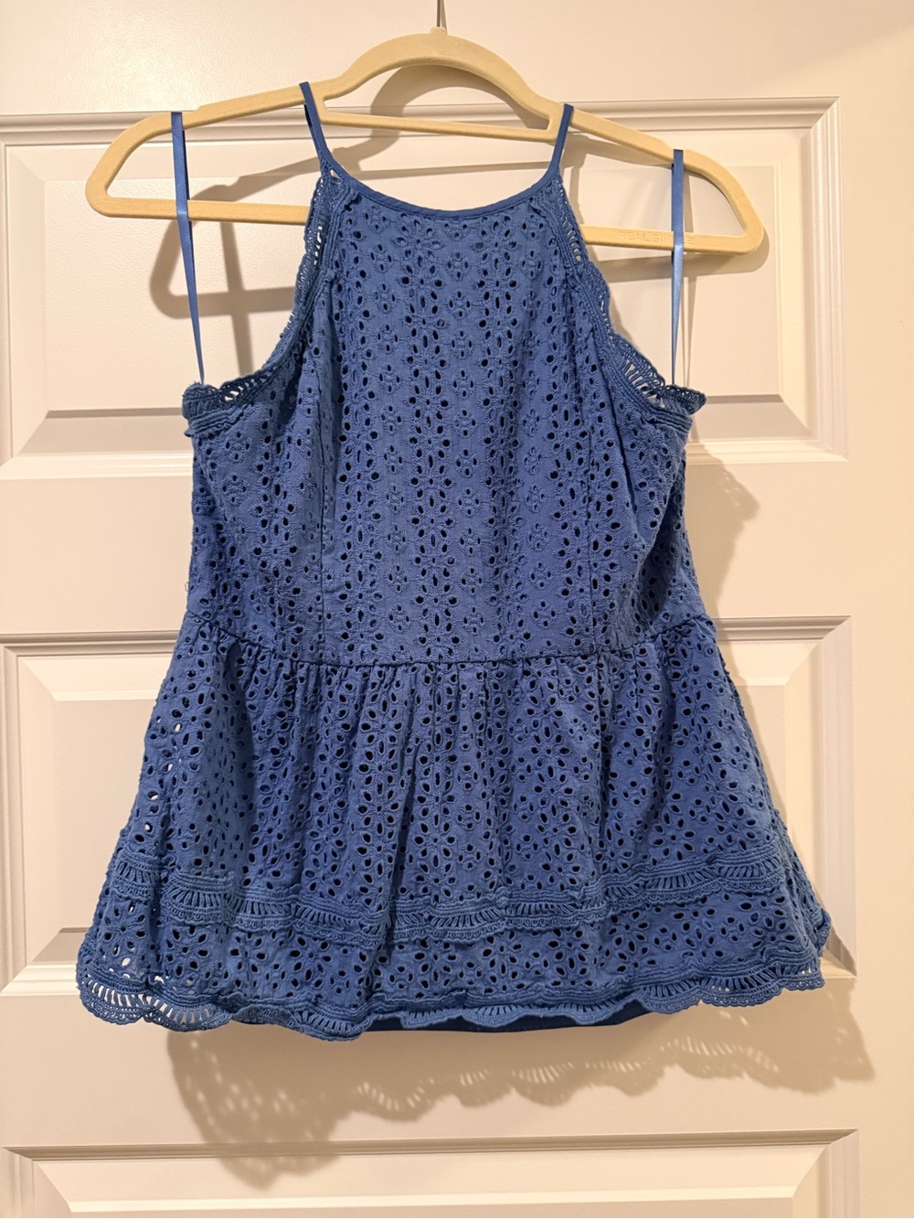 Doe & Rae Blue Eyelet Halter-Style Tank